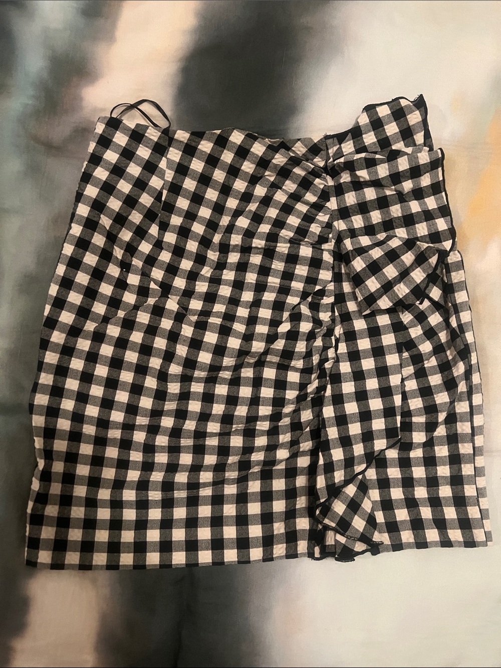 H&M Black and White Gingham Ruffle Mini Skirt